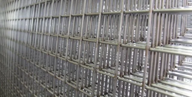 Welded mesh panels stacked upright
